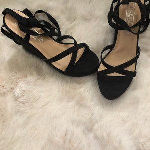 Lace Up Black Wedge Heels